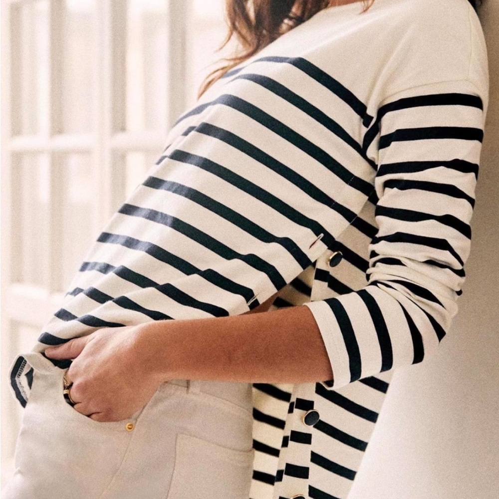 NWT Sezane Noan Mariniere, S, ecru/navy